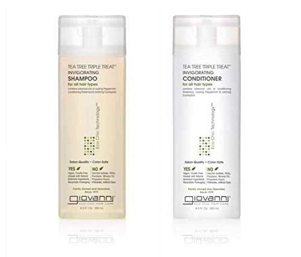 GIOVANNI Tea Tree Triple Treat Invigorating Shampoo Conditioner Set 8 5 oz Cooling Peppermint Conditioning Rosemary Eucalyptus Helps Dry Flaking Scalp Sulfate Free Paraben Free Pack of 1