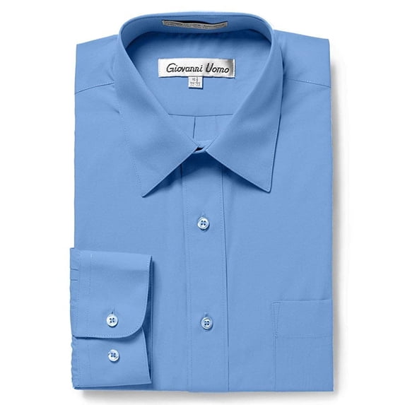 GIOVANNI UOMO Men's Traditional Fit Solid Color Dress Shirt Sea Blue 16 34/35