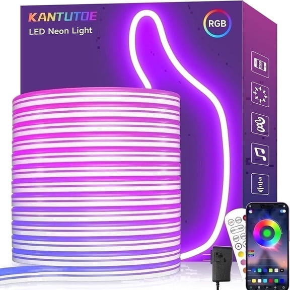 GIPOYENT Silicone Neon Rope Lights, 32.8ft, IP65 Waterproof, Rgb Color Changing, Music Sync, App Remote Control