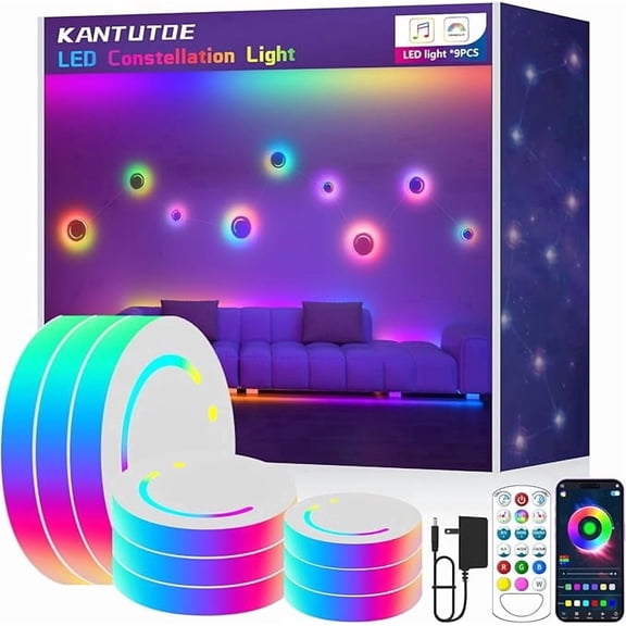 GIPOYENT 9 Pack RGB Constellation Wall Lights, 3 Sizes DIY Starry LED Wall Lights, Smart APP & Remote Control Music Sync Color Changing 24V Ambient Light for Bedroom Gaming Room Decor