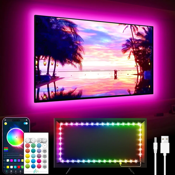GIPOYENT TV LED Backlight, 13.12ft RGB Strip Lights for 55-65 Inch, Bluetooth App & Remote Control, USB Powered Room Decor