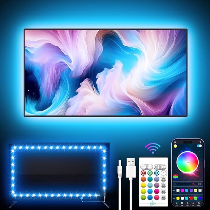 GIPOYENT TV LED Backlights, Music Sync LED TV Backlight, for 60-85 Inch TV, LED TV Light with Bluetooth Function - RGB Color Changing Light Strip for Home Theater (23ft)