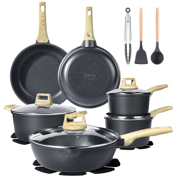 GIPP 18 Piece Kitchen Ceramic Cookware Sets with 11inch Frying Pan,Pots and Pans Set Non stick ,Dishwasher Safe Induction Compatible, Kitchen Cooking Set