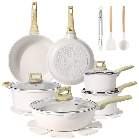 GIPP 18 Piece Kitchen Ceramic Cookware Sets with 11inch Frying Pan,Pots and Pans Set Non stick ,Dishwasher Safe Induction Compatible, Kitchen Cooking Set