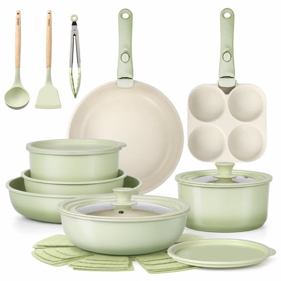 GIPP 21pcs Ceramic Cookware Sets, Pots and Pans Set Nonstick with Removable Handle, Oven & Dishwasher Safe,Induction Cookware, Kitchen Cooking Set for All Stoves