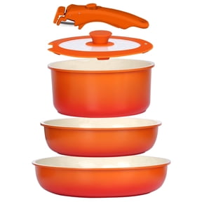 Gipp 5pcs Pots and Pans Set Non Stick,Ceramic Cookware Sets with Removable Handle, Oven & Dishwasher Safe,Induction Cookware,Kitchen Cooking set,Orange