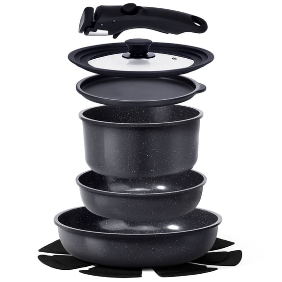 GIPP 8pcs Cookware Sets with Removable Handle, Ceramic Cookware Sets Oven & Dishwasher Safe,Pots and Pans Set Non Stick,Induction Cookware,Kitchen Cooking set