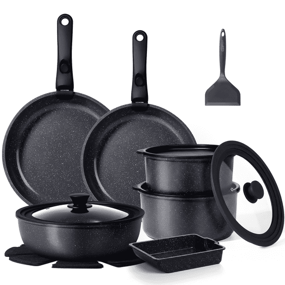 GIPP 17 Piece Ceramic Nonstick Pots and Pans Set,Cookware Set with Detachable Handles, Oven Dishwashers Safe,Induction Compatible,RV Kitchen Cooking Set