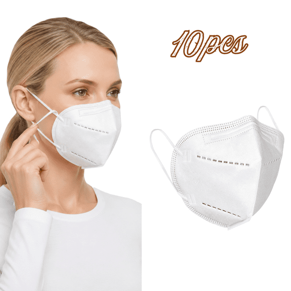 GIPQJK 10pc N95 Masks for Adults KN95 Face Mask 5-Ply Breathable Protection Against Dust Pollen PM2.5 Elastic Ear Loops Cup Design Easy Breathing White Disposable Masks