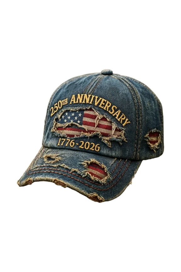 250th Anniversary Distressed Hat Patriotic 1776-2026 Cap Retro Embroidered Distressed Printed Pattern Baseball Cap Adjustable Metal Buckle Print Hat for Men Women