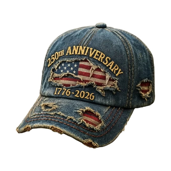 GIPQJK 250th Anniversary Distressed Hat Patriotic 1776-2026 Cap Retro Embroidered Distressed Printed Pattern Baseball Cap Adjustable Metal Buckle Print Hat for Men Women