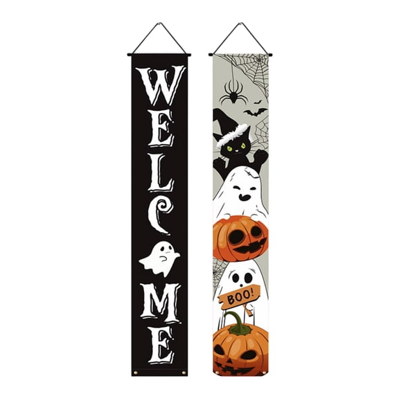 GIPQJK 2pc Halloween Pumpkin Banner and Welcome Door Curtain, Fall Porch Party Outdoor Hanging Decor for Home Entrance B