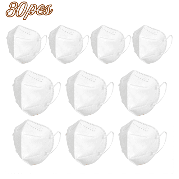 GIPQJK 30pc Valve Free Mask White KN95 Masks for Adults 5-Ply Breathable Dust Protection Against PM2.5 Pollen Cup Design Easy Breathing Elastic Ear Loops Disposable Face Mask
