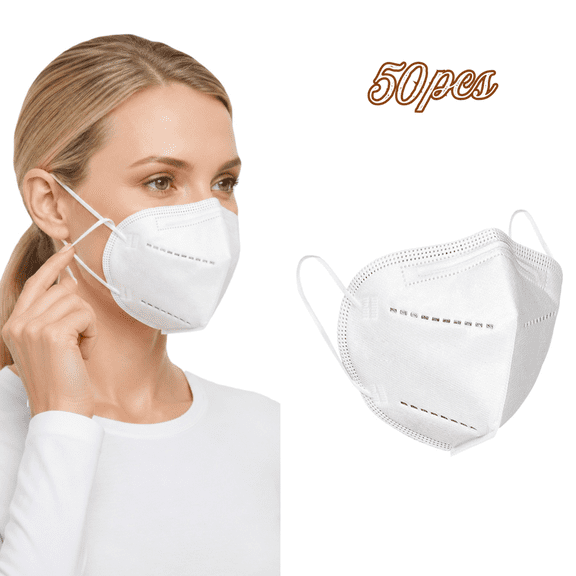 GIPQJK 50pc N95 Masks for Adults KN95 Face Mask 5-Ply Breathable Protection Against Dust Pollen PM2.5 Cup Design Elastic Ear Loops White Disposable Masks for Indoor Outdoor Use