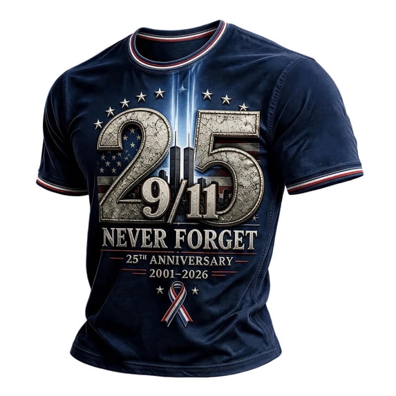 GIPQJK 9/11 We Will Never Forget 25th Anniversary T Shirts for Unisex American Flag Shirts Crew Neck Short Sleeve T-Shirt Vintage 911 Memorial 25th Anniversary Tees,Light Blue L