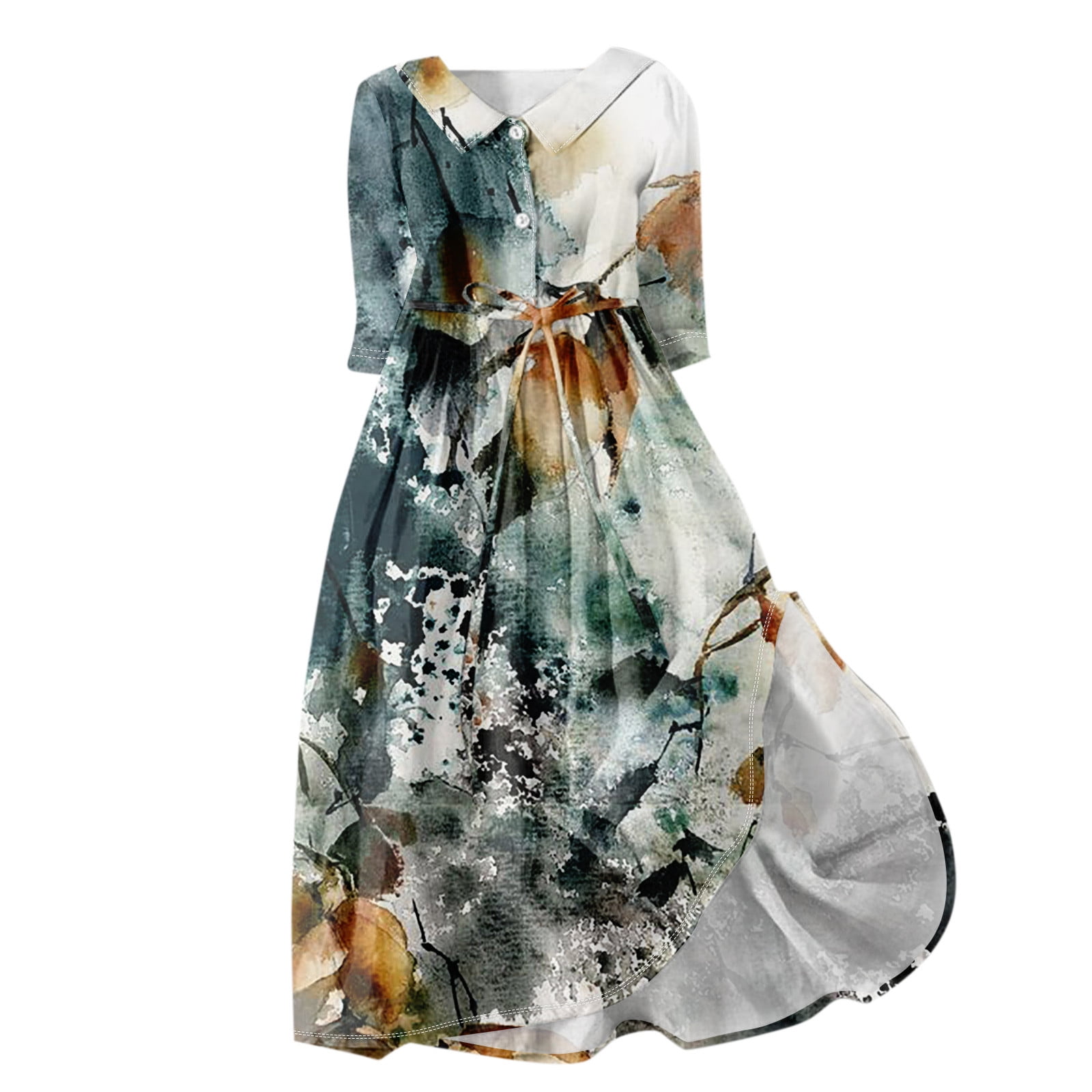 GIPQJK Beach Dresses for Women 2024 Vacation Lapel Collar Button Long