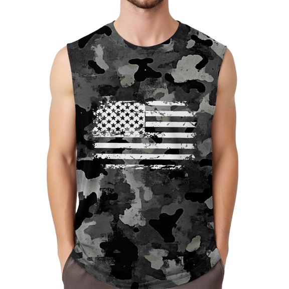 GIPQJK Beach Tank Tops for Men 2025 Trendy Usa Flag Scoop Neck Sleeveless Shirts Independence Day Patriotic Camo Print Muscle Tank Tops,Camouflage L