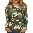 thumbnail image 1 of GIPQJK Camouflage Shirts for Women Clearance Fall Trendy Graphic Long Sleeve Tops Scoop Neck Casual Loose Fit T-Shirts,Army Green 4XL, 1 of 5
