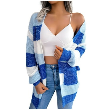 GIPQJK Cardigan Sweaters for Women Open Front Waffle Knit Sweaters Long-Sleeve Basic Cardigan Outwear with Pockets,Blue L