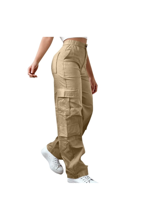 Cargo Pants for Women High Waisted Wide Leg Y2k Streetwear Hip Hop Pants Lightweight Casual Fashion Trouser with Multiple Pockets,Khaki 2XL