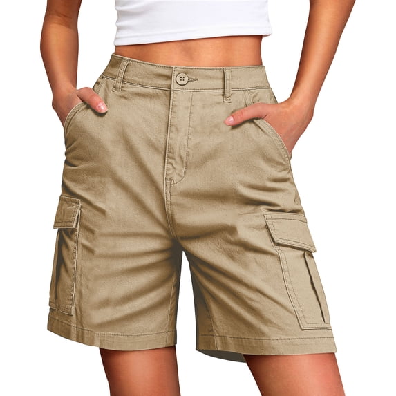 GIPQJK Cargo Shorts for Women High Waisted Casual Long Shorts with Pockets Summer Lightweight Knee Length Outdoor Outfits,Beige M