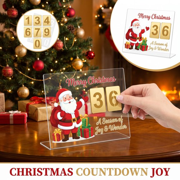 GIPQJK Christmas Countdown Calendar Acrylic Advent Decor, Manual Digital Desktop Ornament Reusable Holiday Table Centerpiece for Home Office Classroom Desk Gift 19x14cm