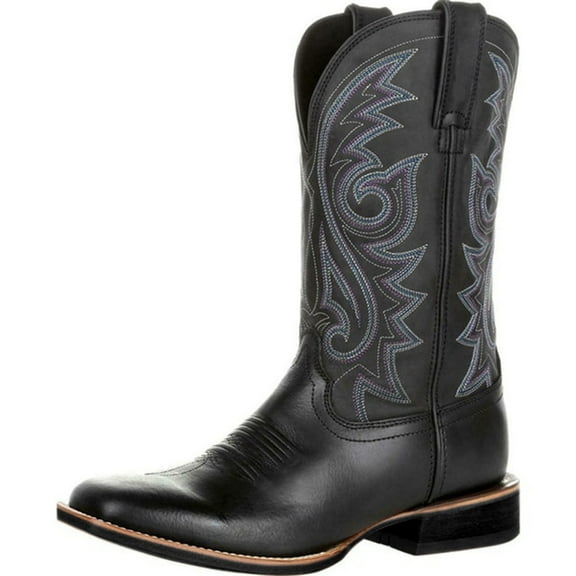 GIPQJK Cowboy Boots for Men Western Boots Square Toe Chunky Heel Mid-Calf Boots Classic Embroidered with Pull On Tabs,Black 40