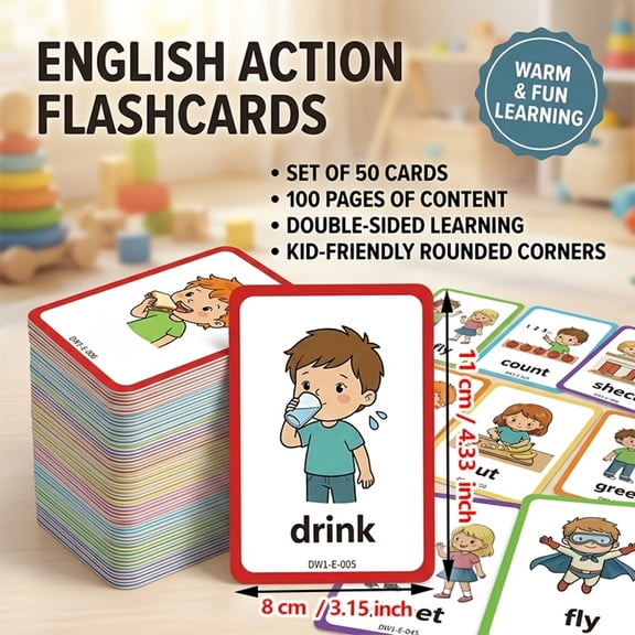 GIPQJK Educational Perception Teaching Cards, Action Words Learning Flash Cards for Early Education, Preschool Kindergarten Classroom Activity Cards, Colorful Picture Print