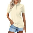 thumbnail image 1 of GIPQJK Golf Polo Shirts for Women Soild Color Short Sleeve Lapel Collared Tops Button Down Collared Tees Loose Fit Blouses,Khaki L, 1 of 4