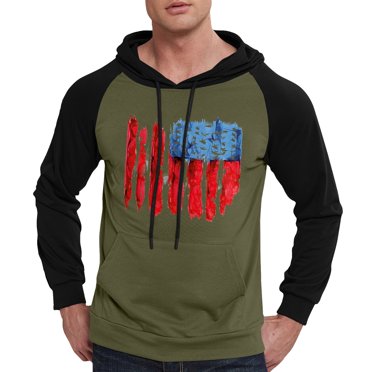 GIPQJK Graphic Hoodies for Men American Flag Hooded Sweatshirts Casual Loose Patriotic Pullover Tops Usa Flag Multicolor Panel Hoodies Sweatshirts with Pockets,Green 2XL