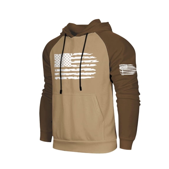GIPQJK Graphic Hoodies for Men Merican Flag Design Hooded Sweatshirts 2024 Spring Trendy Patriotic Pullover Tops Usa Flag Multicolor Panel Hoodies Sweatshirts with Pockets,Khaki 4XL
