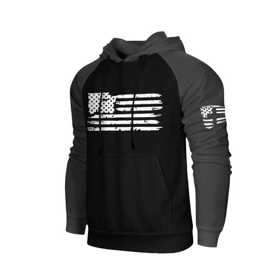 GIPQJK Graphic Hoodies for Men Usa Flag Hooded Sweatshirts Multicolor Panel Pullover Tops Casual Loose American Flag Print Patriotic Hoodies Sweatshirts with Pockets,Black 3XL