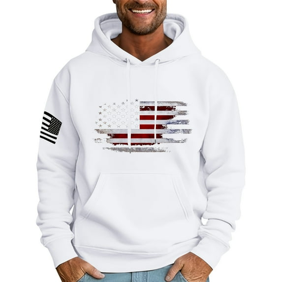 GIPQJK Graphic Hoodies for Men Usa Flag Hooded Sweatshirts Big and Tall This We'll Defend Flag Pullover Tops with Pockets,White XL