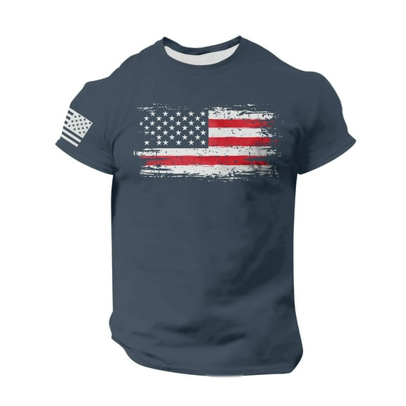 GIPQJK Graphic T Shirts for Men American Flag Tee Red White Blue Star Stripes Tops 2025 Summer Trendy Patriotic Short Sleeve T-Shirts Usa Flag Crew Neck T Shirts Tops,Navy 3XL