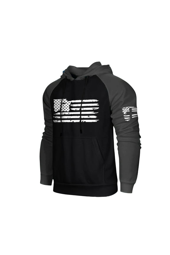Hoodies for Men 4x-5x American Flag Print Long Sleeve Hooded Sweatshirts 2024 Spring Trendy Patriotic Pullover Tops Usa Flag Hoodies Sweatshirts with Pockets,Black 4XL