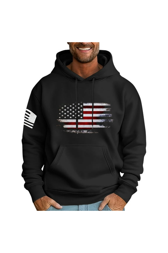 Hoodies for Men American Flag Print Hooded Sweatshirts Big and Tall This We'll Defend Eagle with American Flag Pullover Tops with Pockets,Black 6XL