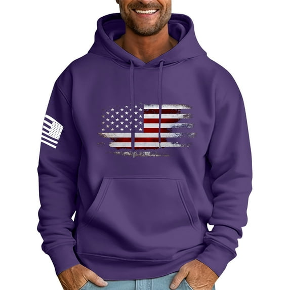 GIPQJK Hoodies for Men American Flag Design Sweatshirts 2024 Fall This We'll Defend Eagle with American Flag Pullover Tops with Pockets,Purple 2XL