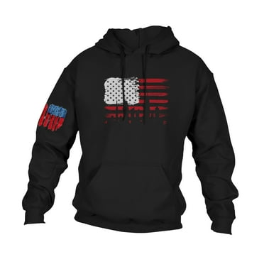 GIPQJK Hoodies for Men American Flag Print Hooded Sweatshirts Big and Tall This We'll Defend Long Sleeve Tops with Pockets,Black L
