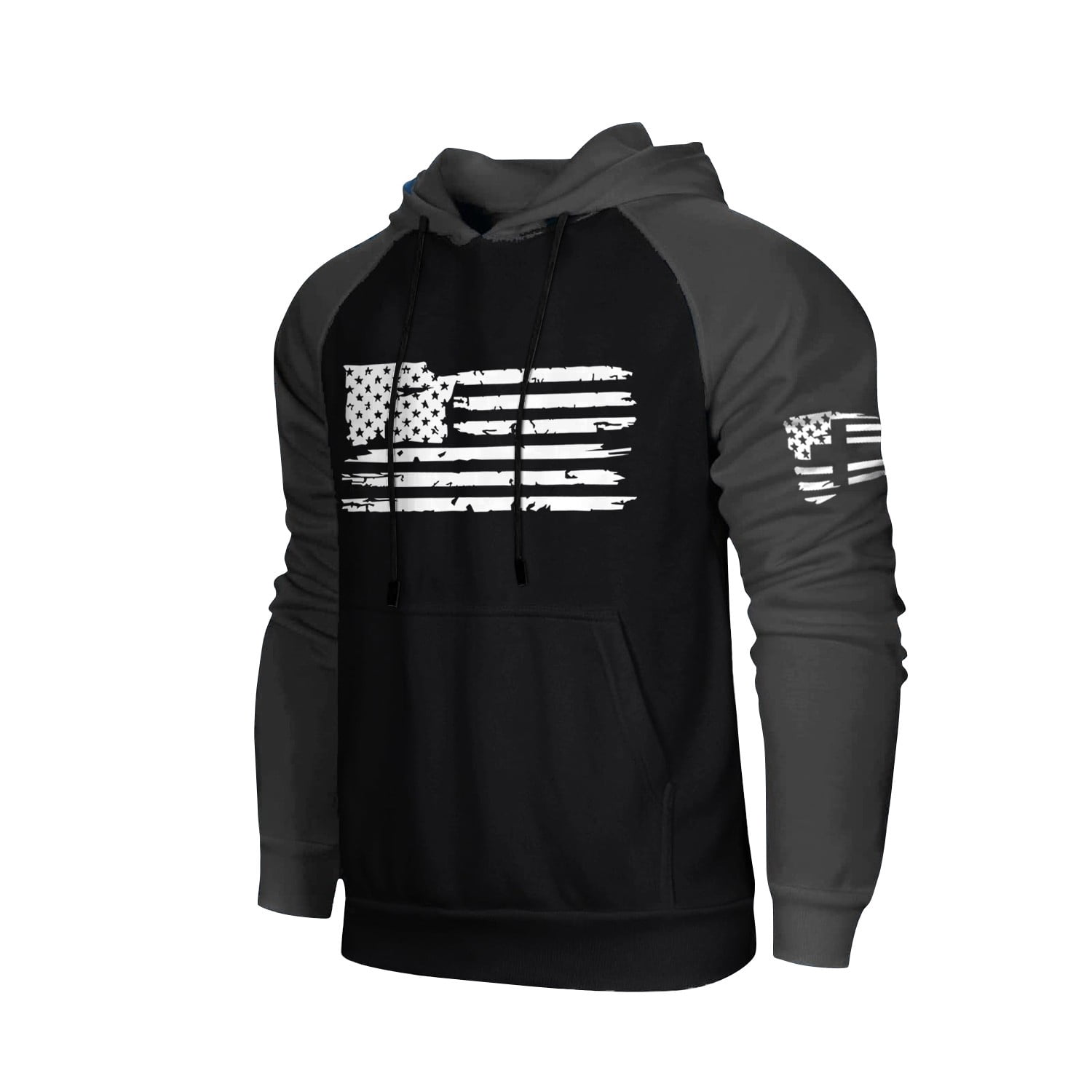 GIPQJK Mens Graphic Hoodies Usa Flag Design Hooded Sweatshirts Multicolor Panel Pullover Tops Casual Loose American Flag Print Patriotic Hoodies Sweatshirts with Pockets,Black 2XL