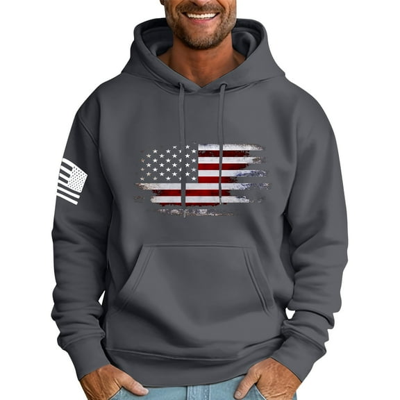 GIPQJK Hoodies for Men Usa Flag Graphic Hooded Sweatshirts Big and Tall Western Aztec Ethnic Hoodies Pullover with Pockets,Dark Gray L