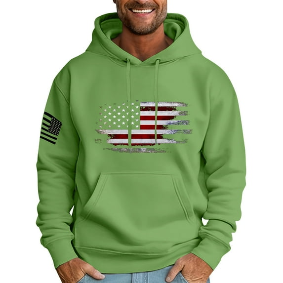 GIPQJK Hoodies for Men Usa Flag Hooded Sweatshirts 2024 Fall This We'll Defend Pullover Tops with Pockets,Green 4XL