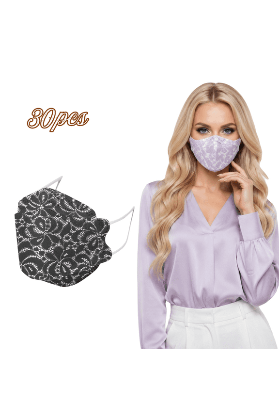 GIPQJK KF94 Mask Black 30 Pack Protective Face Mask for Dust Pollen Allergens Cone Design Easy Breathing Elastic Ear Loops for Adults Outdoor Indoor Use
