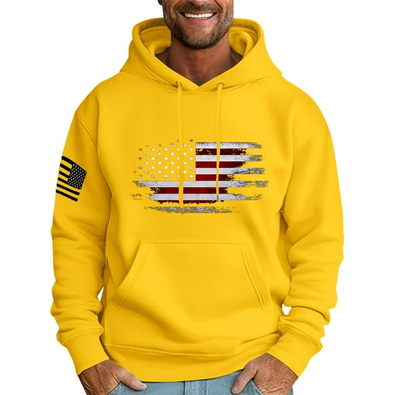 GIPQJK Men's Graphic Hoodies American Flag Design Hooded Sweatshirts Plus Size Grunt Style This We'll Defend Hoodies Pullover with Pockets,Yellow 2XL