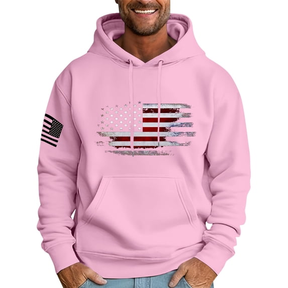 GIPQJK Men's Graphic Hoodies American Flag Print Hooded Sweatshirts Vintage Western Aztec Ethnic Hoodie Plus Size Pullover Tops with Pockets,Pink XL