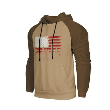 GIPQJK Men's Graphic Hoodies Usa Flag Hooded Sweatshirts Multicolor Panel Pullover Tops Casual Loose American Flag Patriotic Hoodies Sweatshirts with Pockets,Khaki 4XL