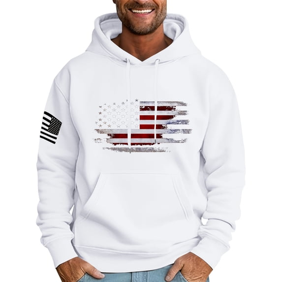GIPQJK Men's Graphic Hoodies Usa Flag Sweatshirts 2024 Fall Trendy Hoodie Big and Tall Long Sleeve Tops with Pockets,White L
