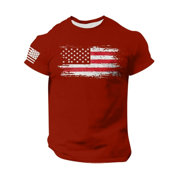 GIPQJK Men's Graphic T Shirts American Flag Tee Red White Blue Star Stripes Tops 2025 Summer Trendy Patriotic Short Sleeve T-Shirts Usa Flag Crew Neck T Shirts Tops,Wine 2XL
