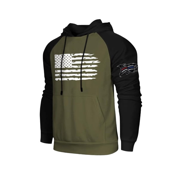 GIPQJK Men's Hoodies Plus Size American Flag Print Long Sleeve Hooded Sweatshirts Big and Tall Patriotic Pullover Tops Usa Flag Hoodies Sweatshirts with Pockets,Dark Green 2XL