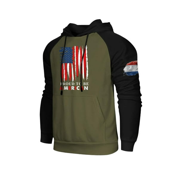 GIPQJK Men's Hoodies Plus Size American Flag Print Long Sleeve Hooded Sweatshirts Casual Loose Patriotic Pullover Tops Usa Flag Hoodies Sweatshirts with Pockets,Green 2XL