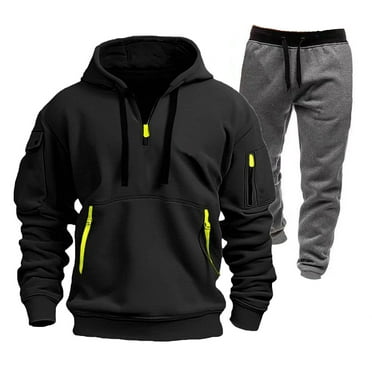 GIPQJK Men's Tracksuit 2 Piece Hoodies Half Zip Fleece Lined Long Sleeve Track Suits 2 Piece Joggers Set 2024 Winter Soild Workout Sweat Set Running Joggers with Pockets,Black 2XL